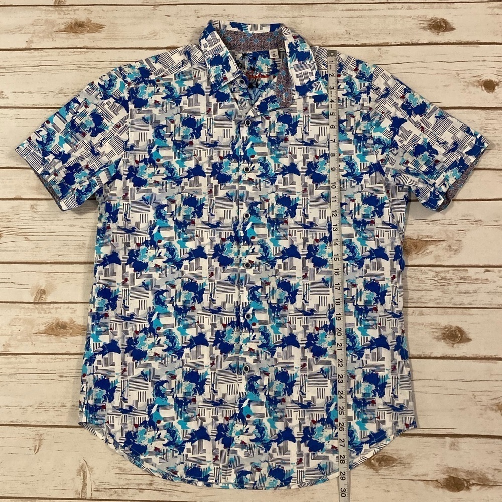 Robert Graham Short Sleeve Button Down Abstract Blue Print Shirt Medium - Picture 4 of 11